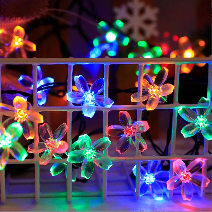 Outdoor Cherry Blossom Solar LED String Lights - Colorful Flower Decorations for Wedding and Festival