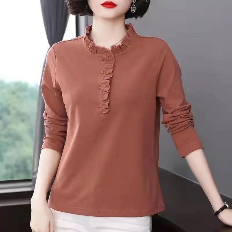 

Office Lady Solid Color Ruffles Patchwork Shirt Spring Autumn Long Sleeve Female Clothing All-match Fashion Button Loose Blouse L червоний
