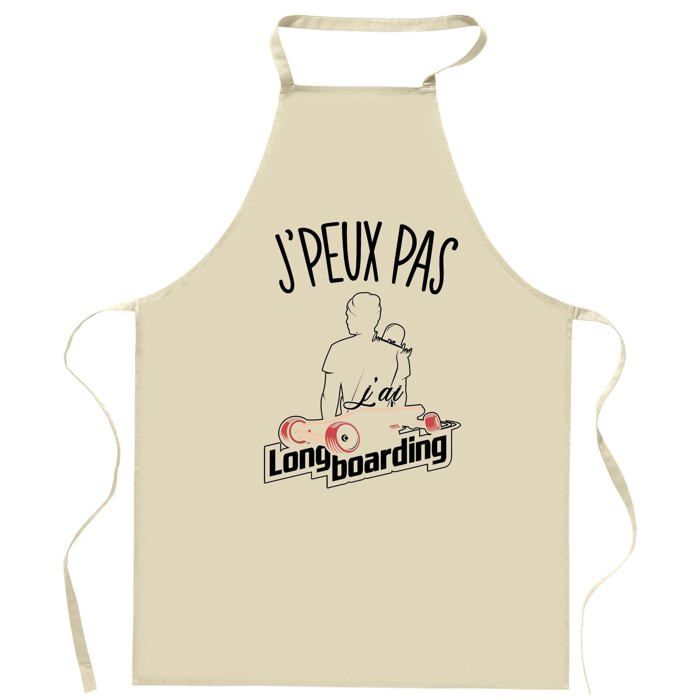Tablier de cuisine - Planetee Longboard 'J'peux pas' - Coton résistant - Impression bretonne (France) - Liens ajustables