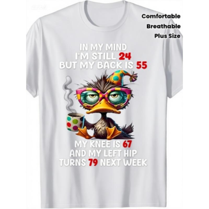 Men s Funny Duck T-Shirt I m 24 Back 55 Black Cotton Crew Neck Breathable Casual Plus Size Top 6XL
