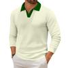 Men's Casual Color-Block Collared Long-Sleeve Knit Base Layer Top