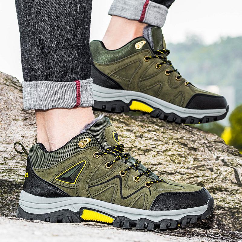 Men Winter Boots Hiking Shoes Green Men Casual Outdoor Climbing Athletic Shoes Warm with Fur Large Size