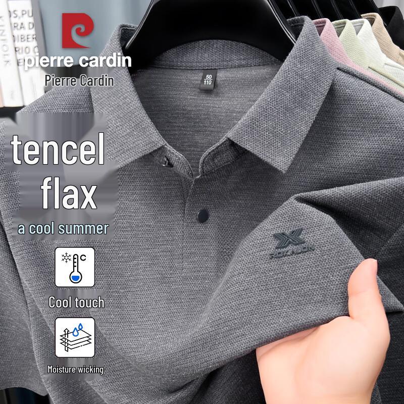 Pierre Cardin Men's Linen Tencel Quick Dry Business Casual Polo Shirt