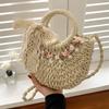 New Summer Handmade Straw Bag Women Beach Weaving Ladies Moon Shape Design Flower Women's Tote Shoulder Crossbody Bag