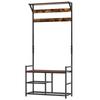 Coat Rack Stand Shoe Storage Bench with 9 Hooks Shelves for Bedroom Living Room Entryway Brown and Black 180cm