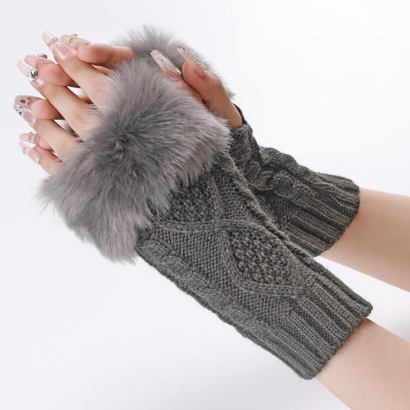 Botvotee Furry Y2k Accessoires Ärmel für Damen Armstulpen Winter Strick Burgunder Fingerlose Handschuhe Niedlicher Armschutz Halbfinger