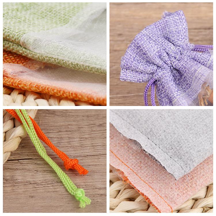 Super Source Hemp Drawstring Patchwork Mesh Bag for Cosmetics Organization