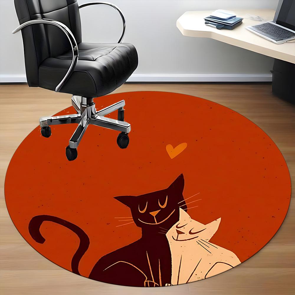 1PC Cat Love Office Round Area Rug,  Mat Suitable ForOffice, Under Office Chairs Bedroom Living Room Home Decor, Room Deco
