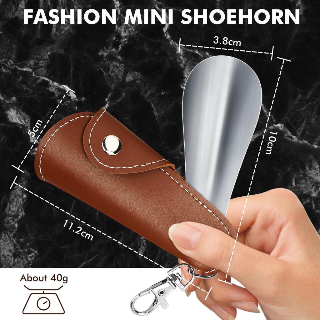 Metal Shoe Horn Mini Shoe Horns Shoe Lifter Portable Travel ShoeHorn with Leather Handle Deduction Shoehorn for Keychain