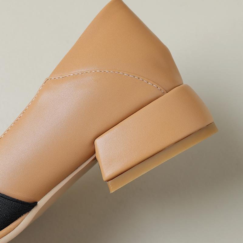 Fashion Women's New Spring and Autumn Square Head Cross Elastic Strap Comfortable Mid Heel Large Casual Single Shoe