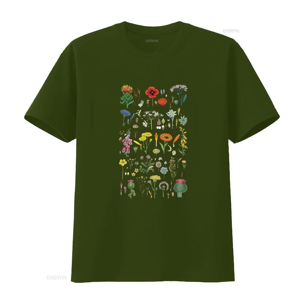 Flowers Variations T Shirt  British Wildflowers Retro Cool Top vintage Washed designer clothes graphic Unisex Versatile