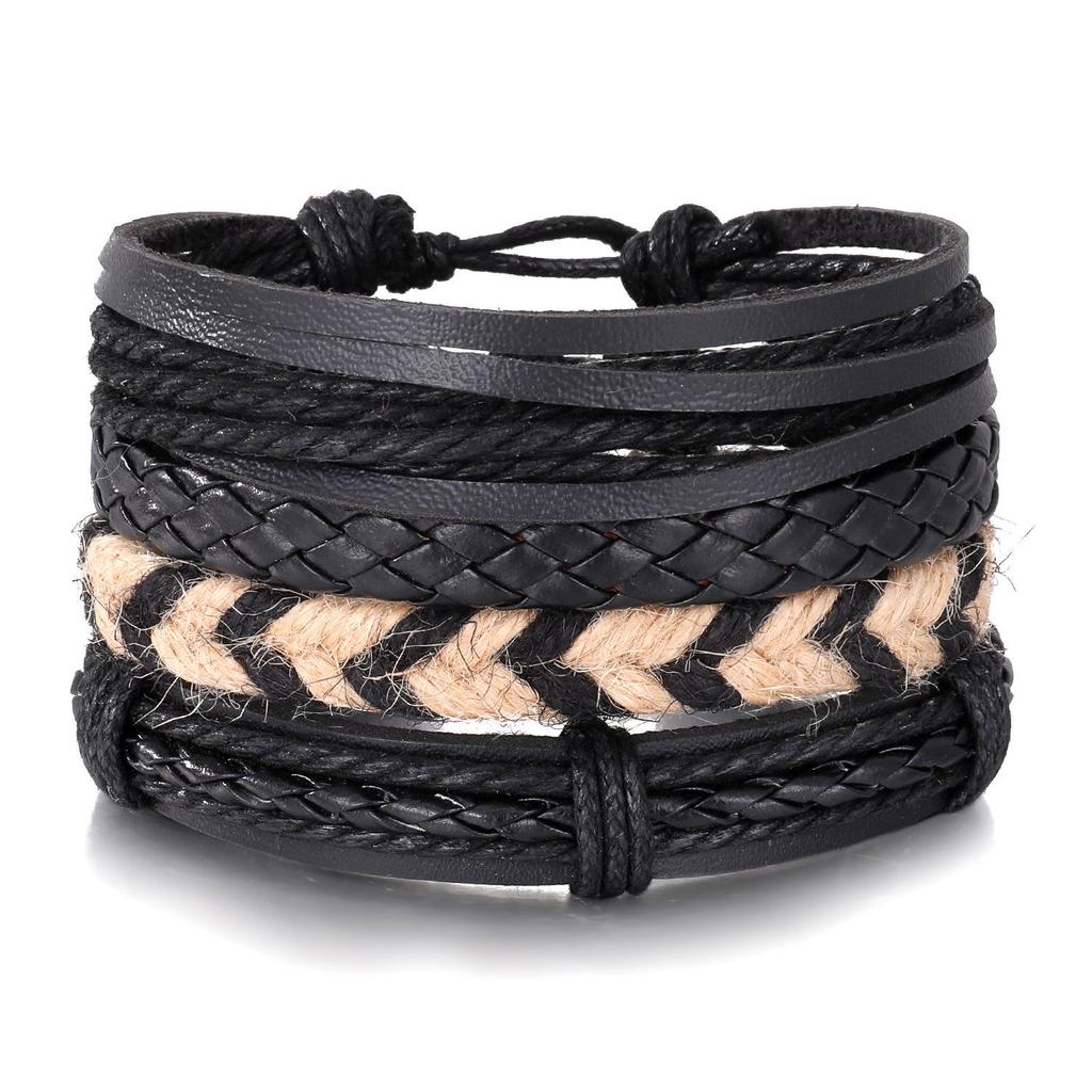 European & American Handmade Braided Leather Bracelet Set: Men's Hip Hop Punk Vintage Multi-layer Jewelry