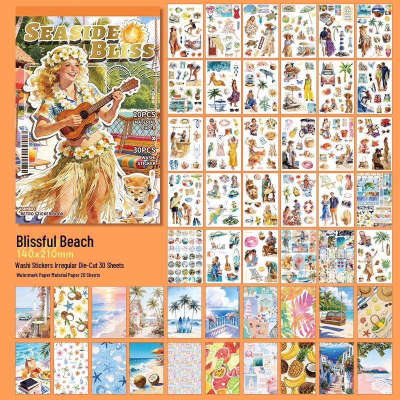 Xin Mo Jile Beach Sticker Book: Retro, Versatile Journal and Phone Card Decor