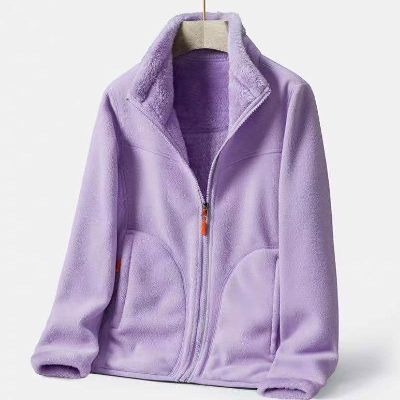 Winter Damen Fleecejacke Doppelseitige Windjacke Warme Dicke Korallenfleecejacke Oberbekleidung Thermojacke Frau Gefleecte Kleidung
