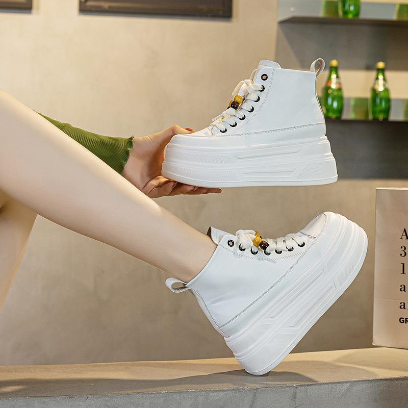 

7CM Platform Sneakers for Women High Top Shoes Wedge Heel Ankle Boots Women Casual Shoes White Sneakers Walking Shoes 39