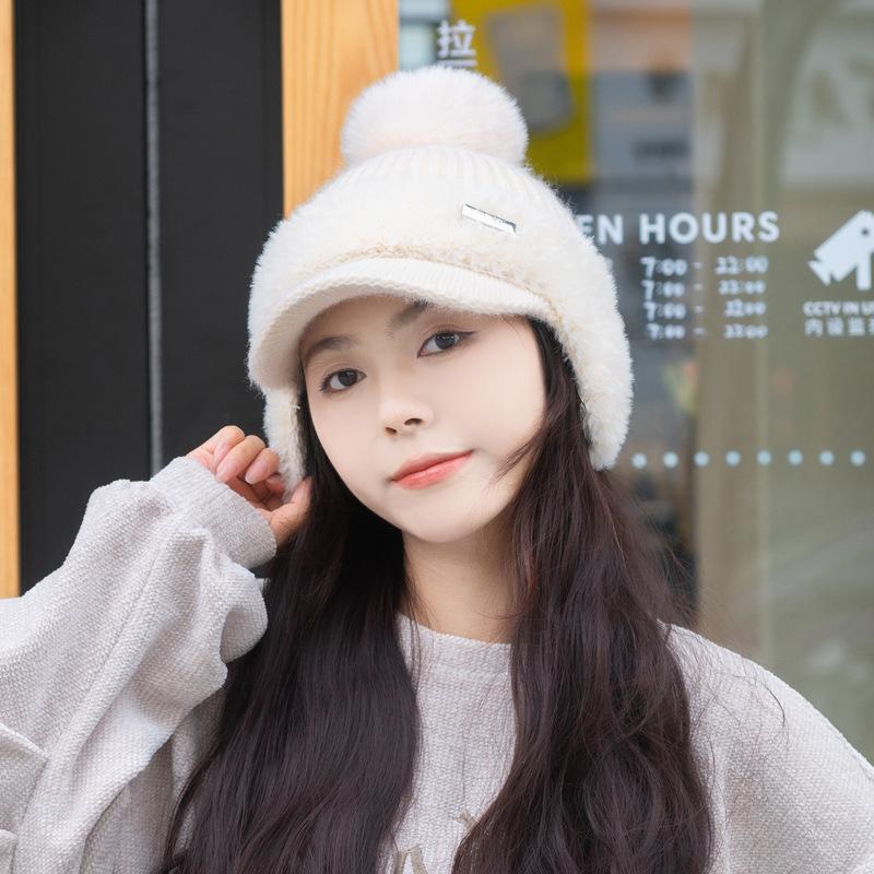 Knitted Baseball Cap For Women S Winter Cold Protection And Warmth Plush Ear Protection Cap Plush Thickened Cap Versatile One size fits all бежевый