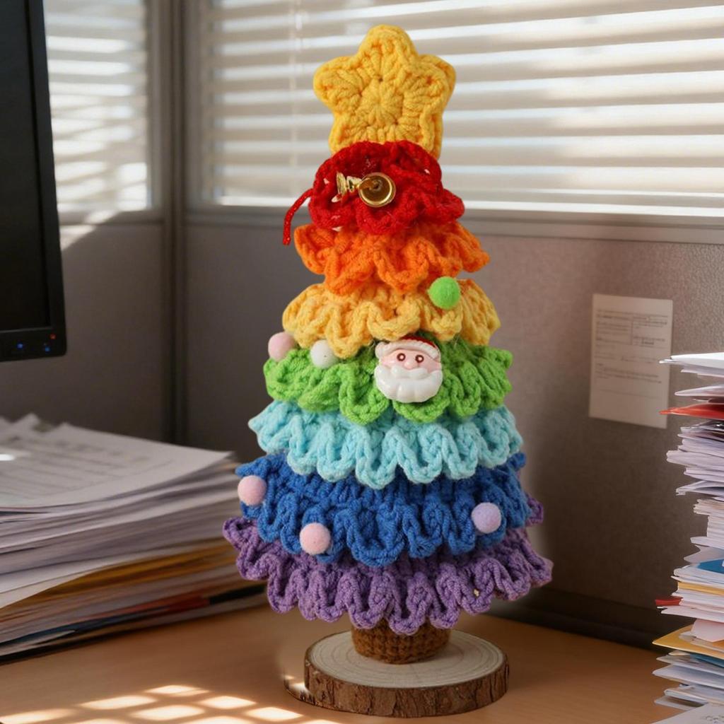 Christmas Tree 7-Layer Gradient Colors Knitting Crochet Christmas Tree Holiday Ornaments for Car Home Tabletop Fireplace Mothers