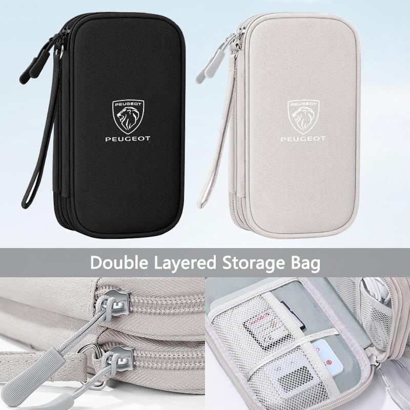 Portable Car Travel Storage Bag Key Driver's License Gadget Card Pouchs For Peugeot 408 4008 308 3008 5008 508 2008 208 RCZ 407