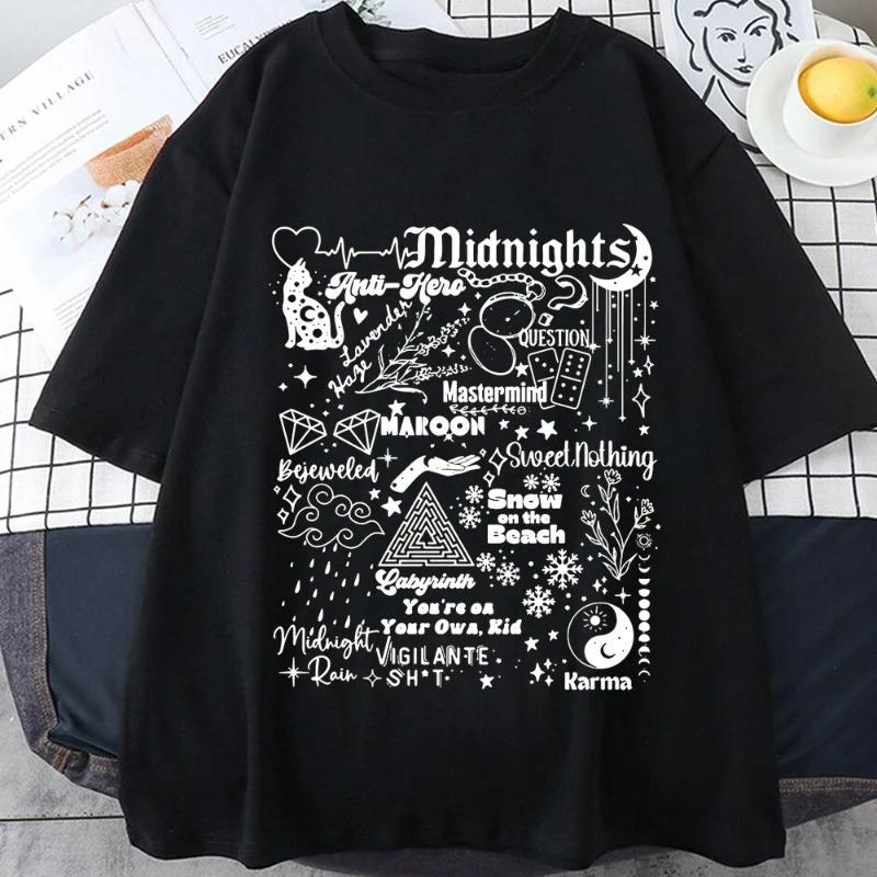 2024 Taylor Midnights T-Shirt Short Karma Is A Cat T-Shirt Meet Me At Midnight Top Camisetas Women's Casual T-Shirt Dropshipping