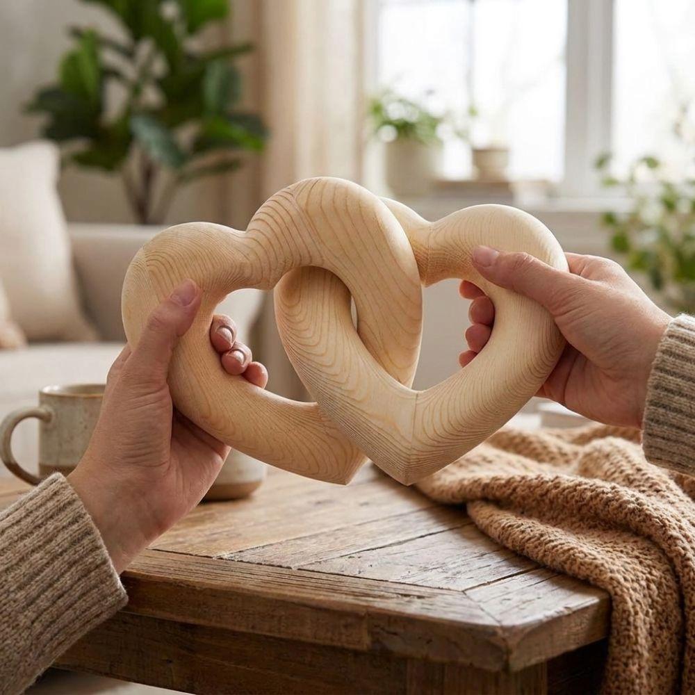Romantic Interlocked Double Heart Chain Handmade Hearts Ring Table Sculpture Valentine Decor