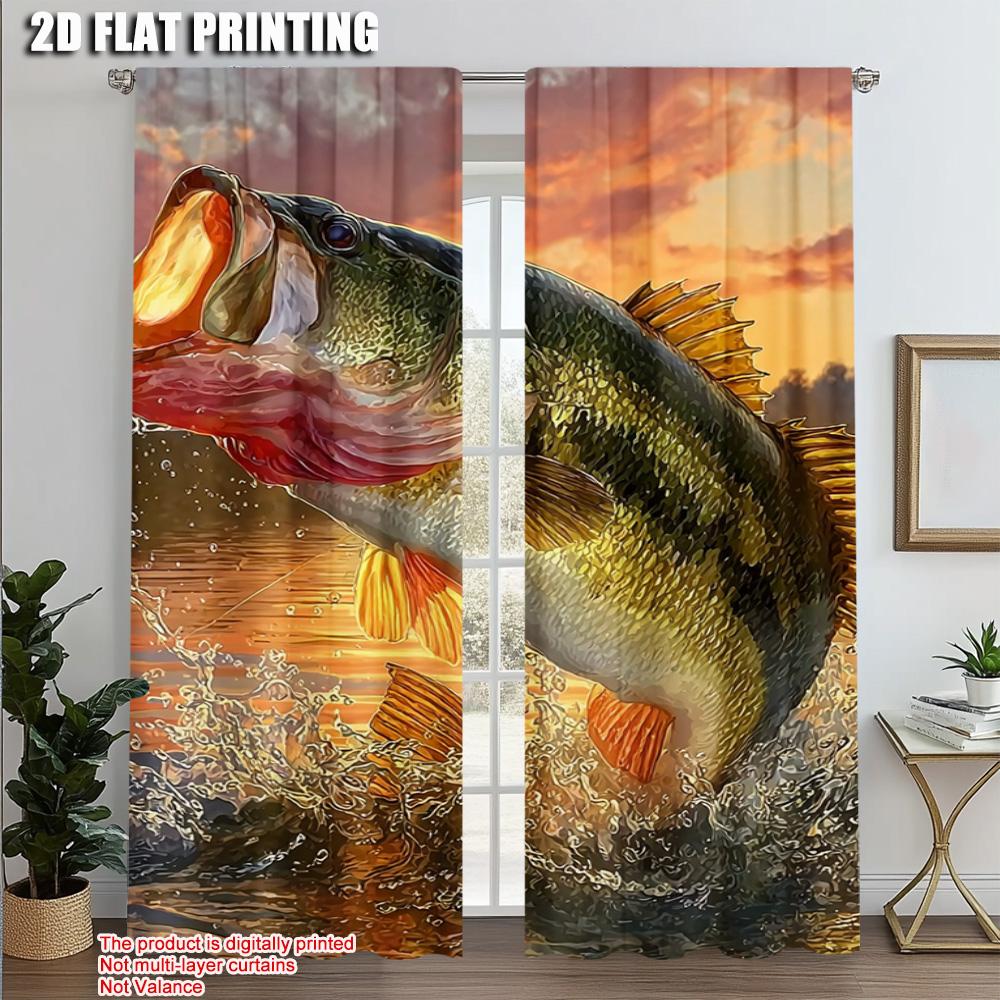 

2pcs,2D plane printing Window Curtain Fishing enthusiast Durable Polyester (without rod) Outdoor Decorations for Season Home 52.50 × 116.00 cm 2 pcs