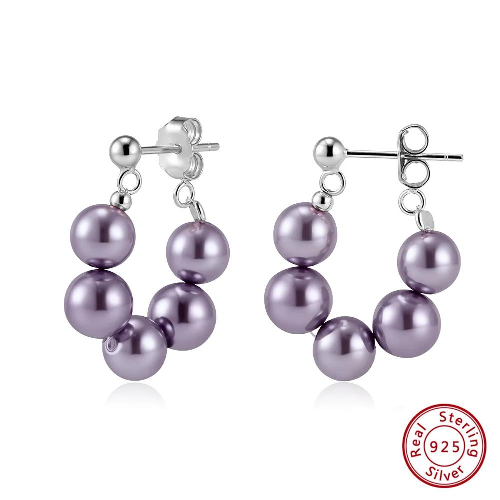 ORSA JEWELS Elegant U-Shaped Shell Pearl Hoop Earrings for Women 925 Silver Pearl Beads Earrings Party Luxury Jewelry PSE08