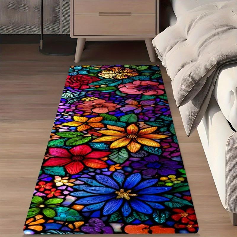 1PC Flowers Pattern Home Door Mats Kitchen Rugs Non-Slip Pop Design Bathroom Rugs Bath Mat Carpet for Home Sink Laundry Decor