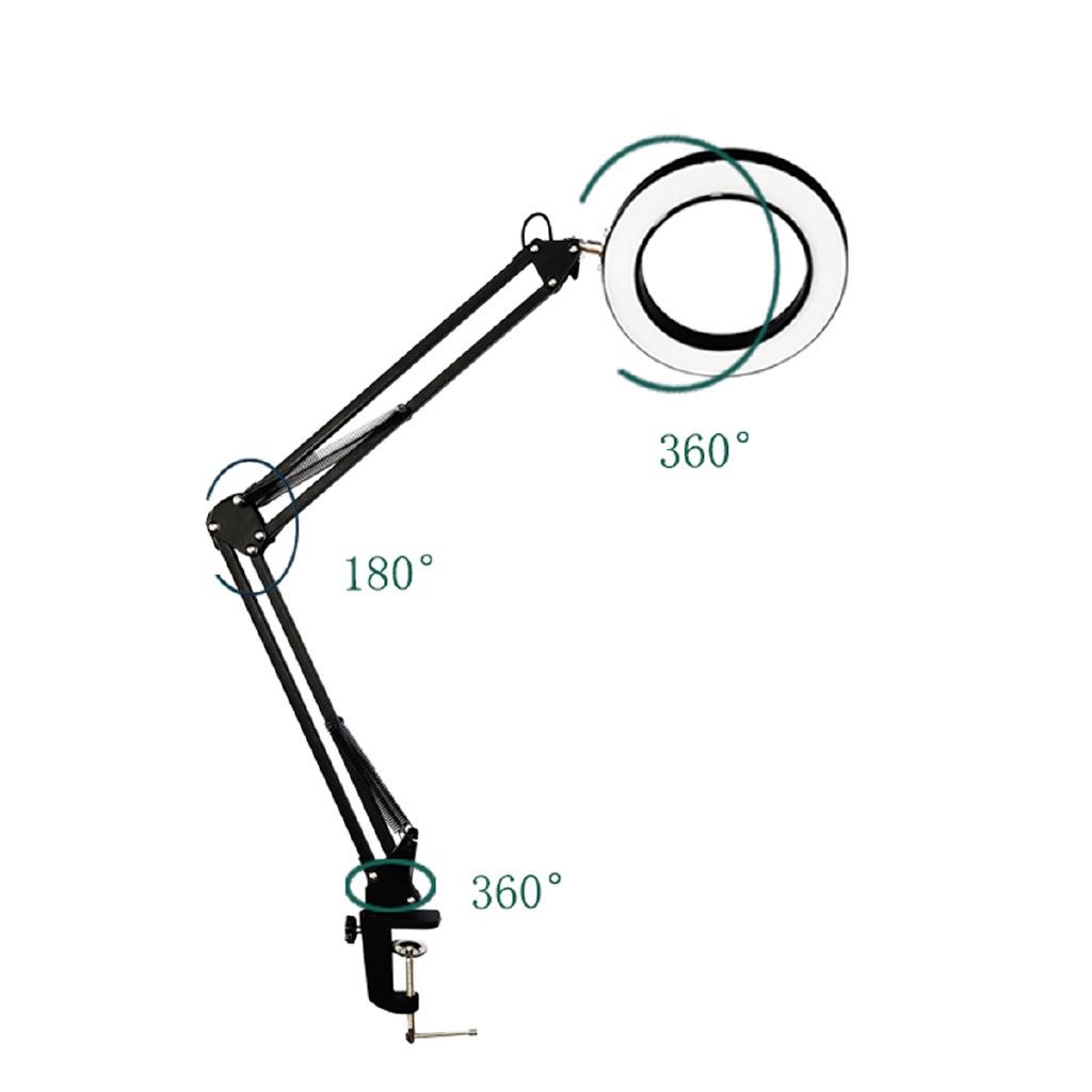 12W USB5X White/Black Folding Magnifier Table Clamp Soldering Third Hand Tool 3 Colors LED Illuminated Lamp Magnifying Glass