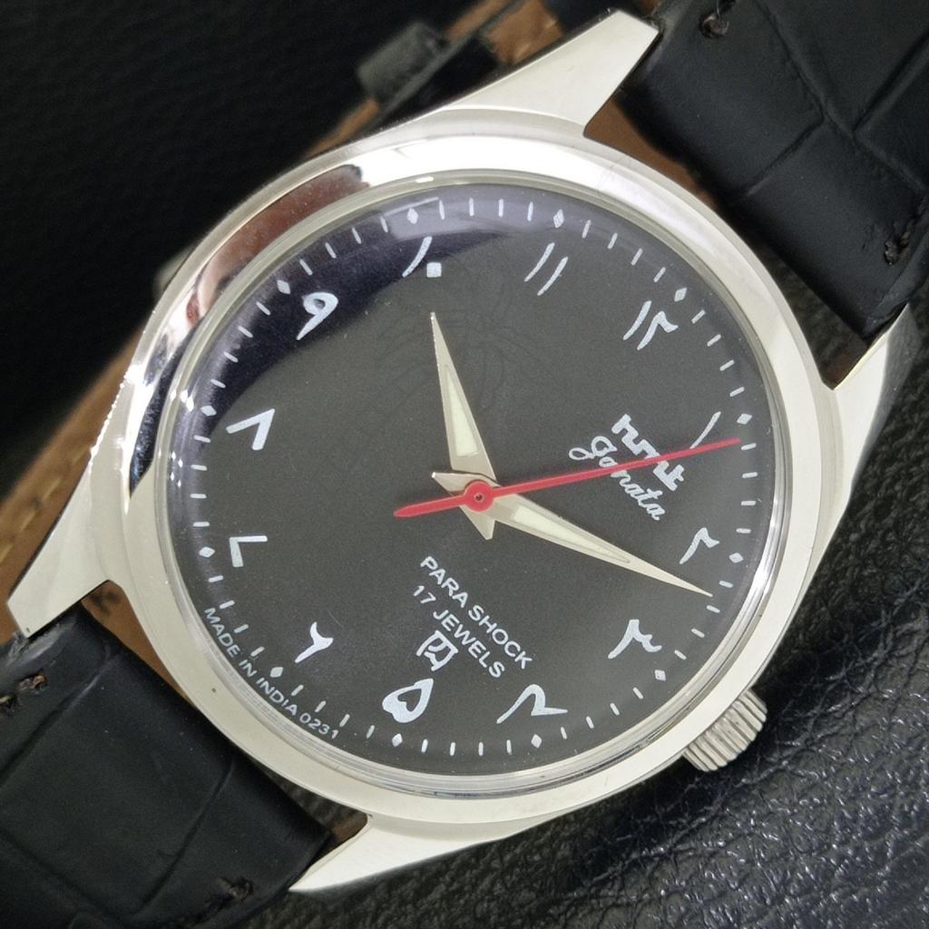 

INDIAN VINTAGE HMT JANATA HAND-WINDING MENS ARABIC BLACK DIAL WATCH a441007-4 HT-a441007