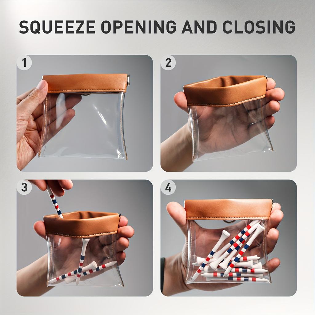 Transparent Wide-Mouth Squeeze Top Golf Tee Storage Bag - Hanging Pouch for Tees & Valuables, Portable Organizer