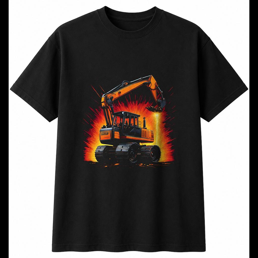 Digger with Sparks Retro Mens T-Shirt Black 100% Cotton Classic Unisex