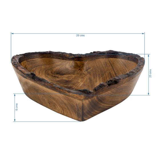 Divit Shilp Natural Wooden Tray, Serving Bowl for Salad, Veggies and Fruits, Large Deep Tray for Family, Party (Heart Bowl Bark Edge)