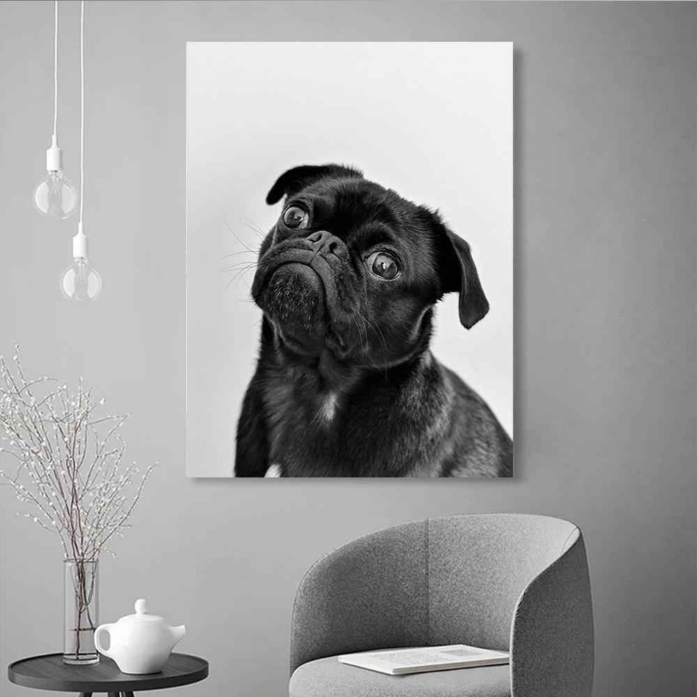 Poster câine alb negru de modă, pictură amuzantă cu animale, pânză, decorare, imagini de perete nordice, imprimare, decor pentru locuință