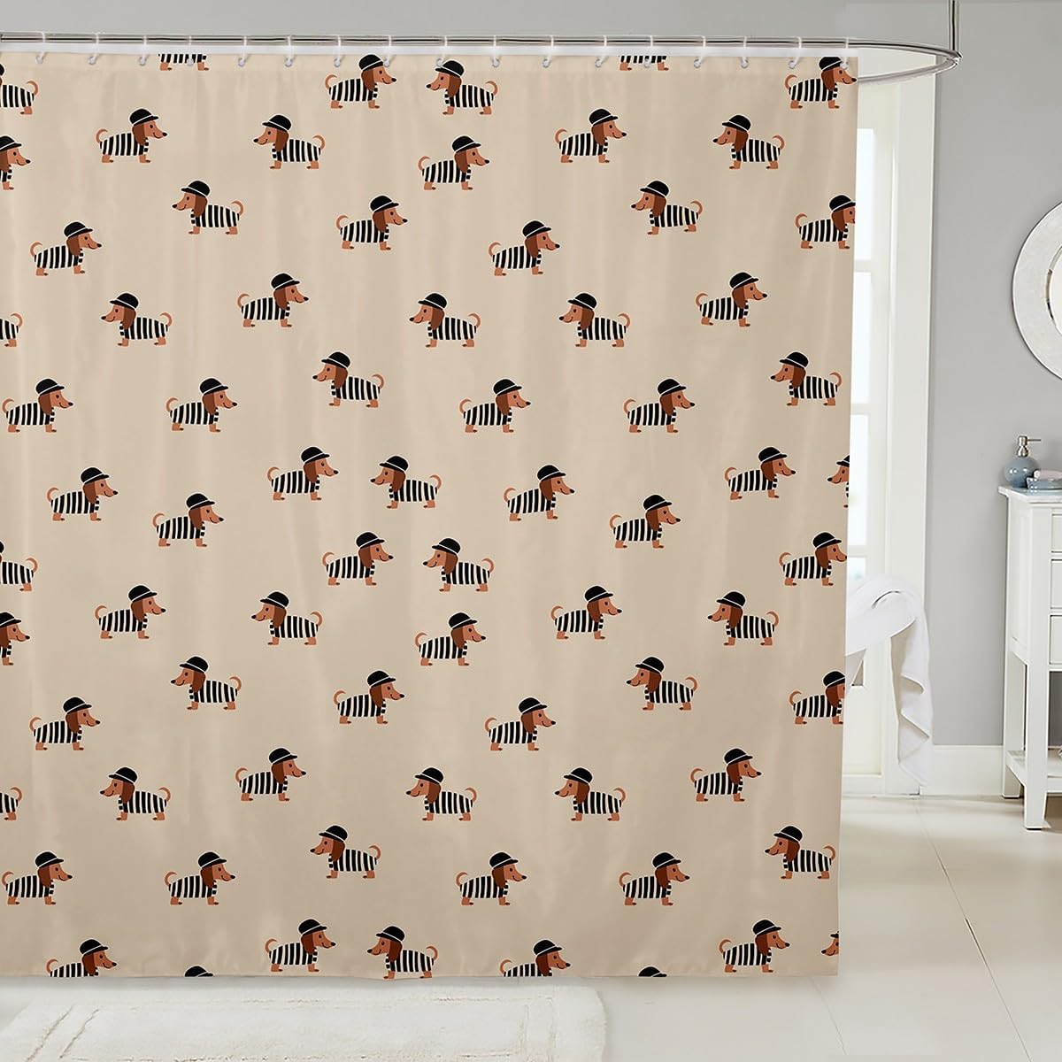 Dachshund Shower Curtain Kids Cute pet Dog Bathroom Shower Liner for Teens Puppy Bath Curtain Waterproof Waterproof Polyester