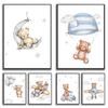 Animal Canvas Paintings for Baby Bedroom Decoration, Nursery Poster, Art Print, Cartoon Wall Picture for Kid, Bear, Moon, Balloo