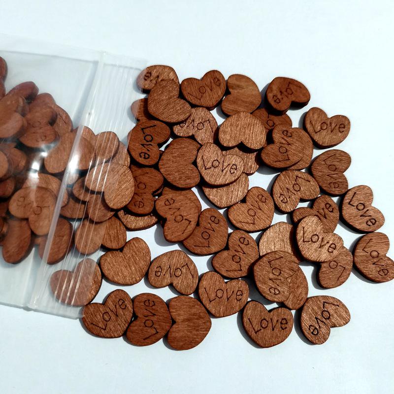 100-Piece Set of 15mm Engraved Rosewood Heart Decorations