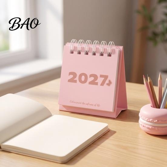 Standing Paper Memo Pad Mini Desk Calendar 2027, Jan. 2027 to Dec. Flip Small Fresh Style Office Accessory Desktop Calendar, 12 Monthly Planner
