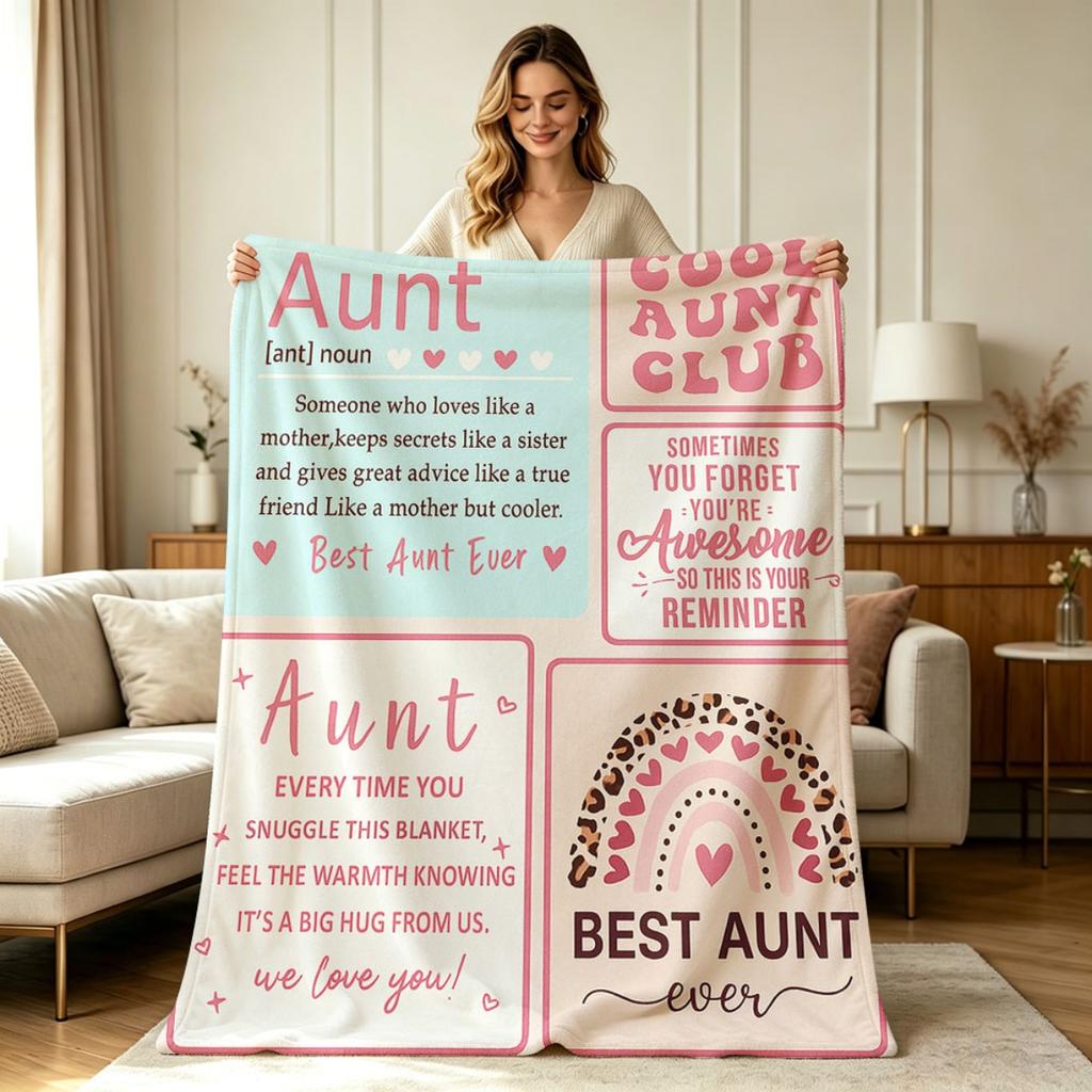 Soft Warm Cozy Flannel Throw Blanket with Heart Leopard Rainbow Aunt Themed Print All Season Blanket for Sofa Couch Bedroom Living Room Lounge Relaxin