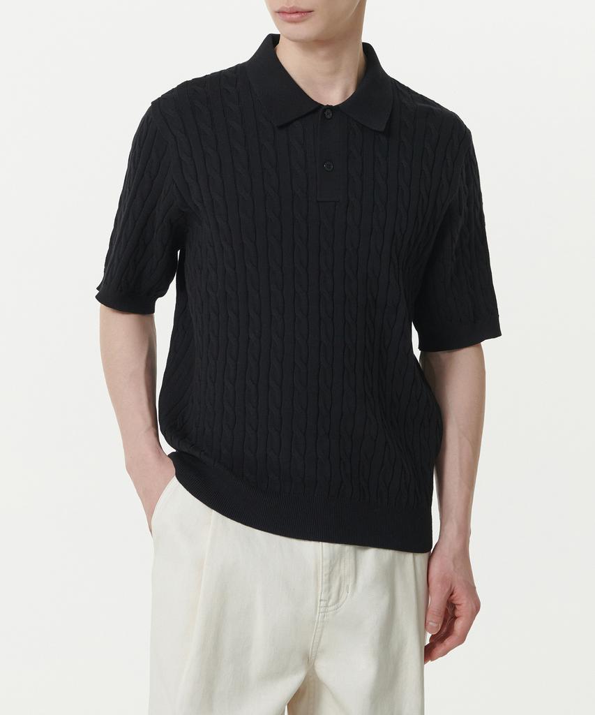 MUSINSA STANDARD Cable Knitted Polo Shirt [Black]