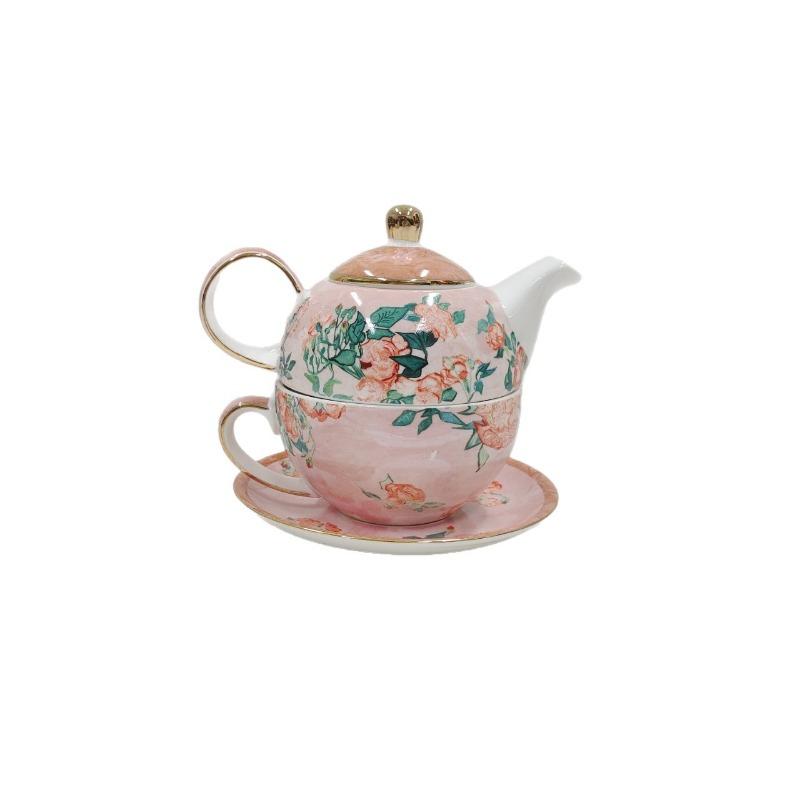 Single Combination Pot Set, White Rose High-value British Flower Tea with Cups and Saucers, Household Ceramic Fruit Teapot