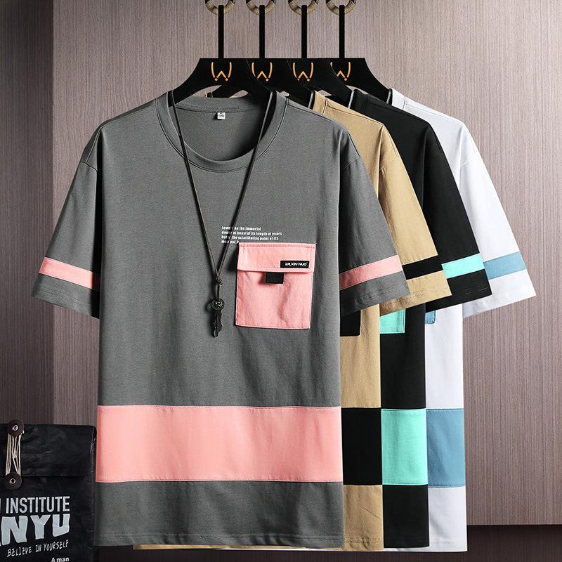 

Мужская летняя модная свободная одежда, модная брендовая студенческая футболка в гонконгском стиле с круглым вырезом и короткими рукавами