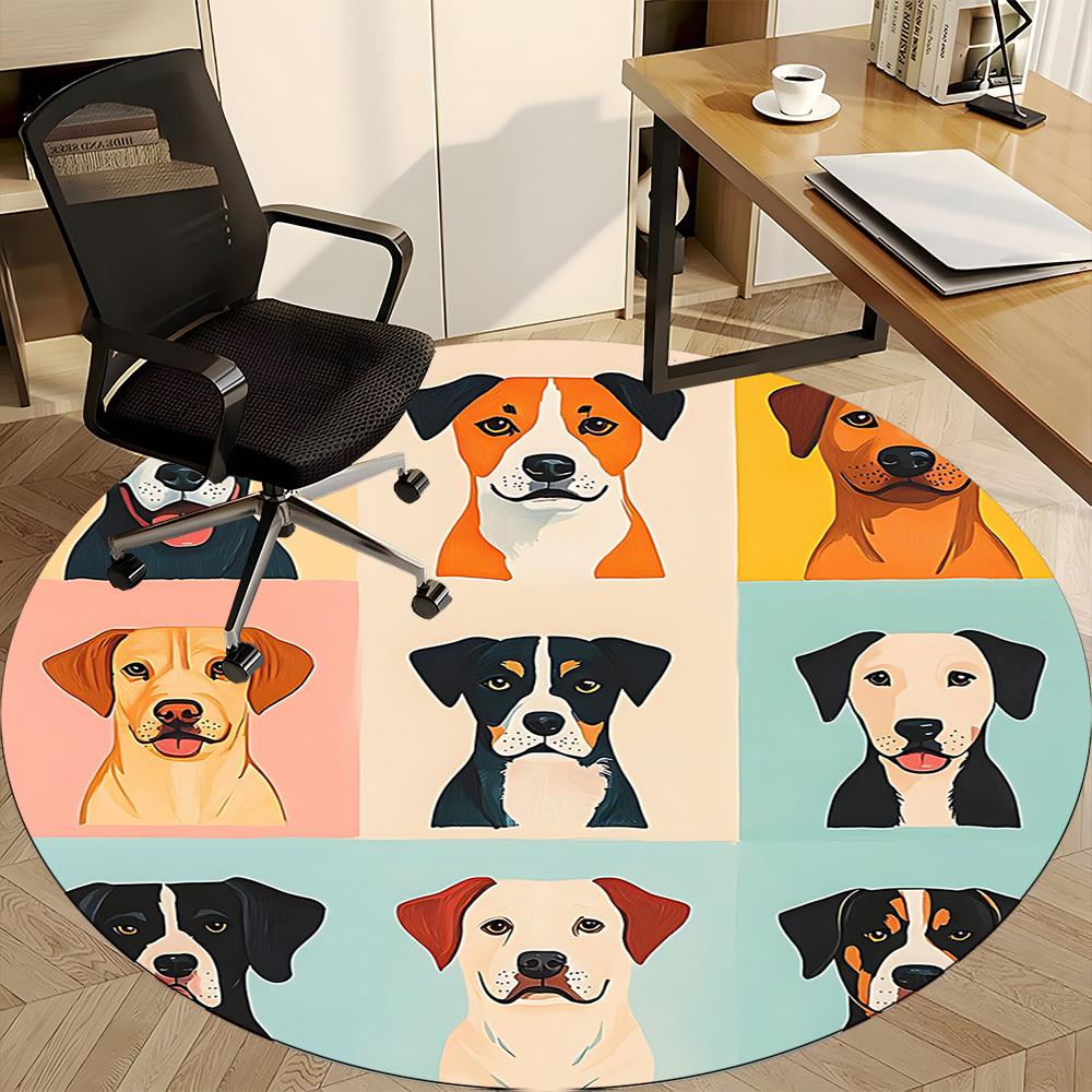 1pc Dogs Breeds Office Round Area Rug, Under Office Chairs Bedroom Living Room Home Decor, Room Deco