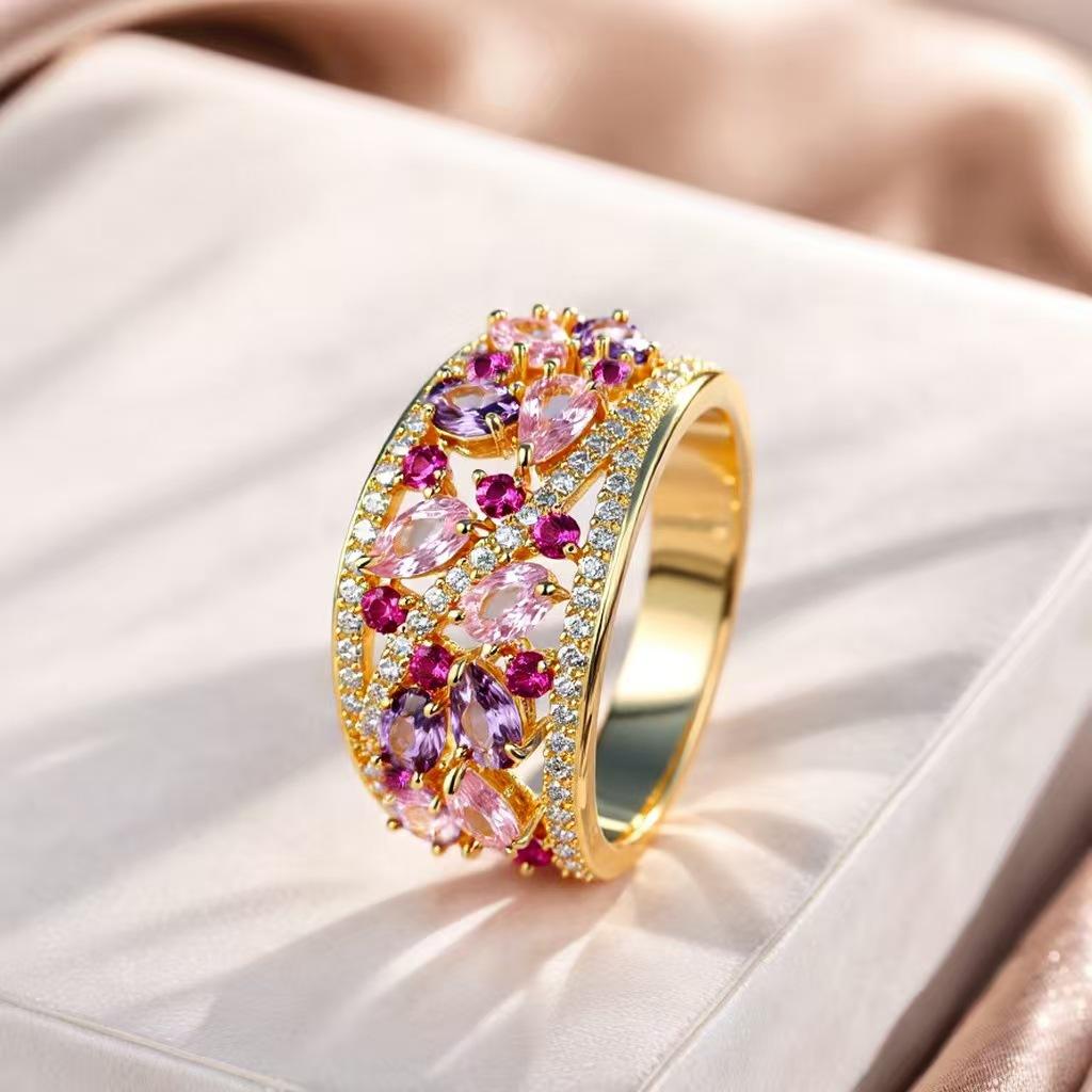 Vintage Flower Sapphire Unique Party Ring Elegant Unique Zircon Hollowed Out Trendy Women's Exquisite Wedding Accessories Gift