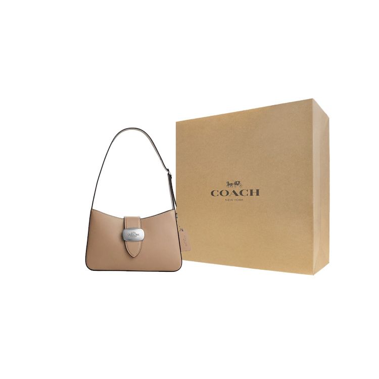 Coach Eliza 25 Solid Color Non-Detachable Shoulder Strap Slot Leather Half-Moon Handbag Women handbag Gray-Brown CP004-SVTP