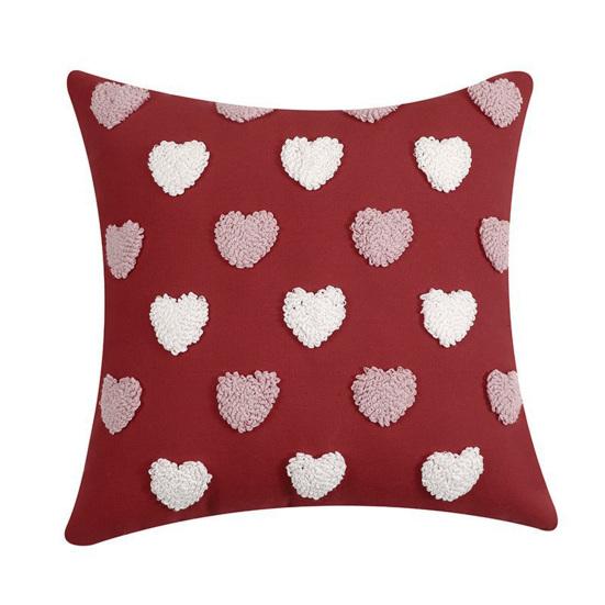 Valentines Day Throw Pillowcase 3D Heart Embroidery Short Plush Luster 45*45cm Hidden Zipper Closure Pillow