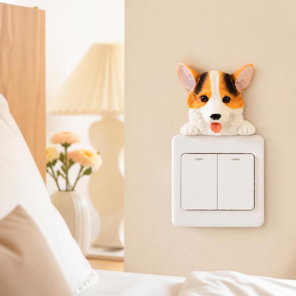 3D Dog Switch Decals Self-Adhesive Wall Socket Sticker Resin Decorations Cute Funny Accessories for Bedroom Room Wall Art Home