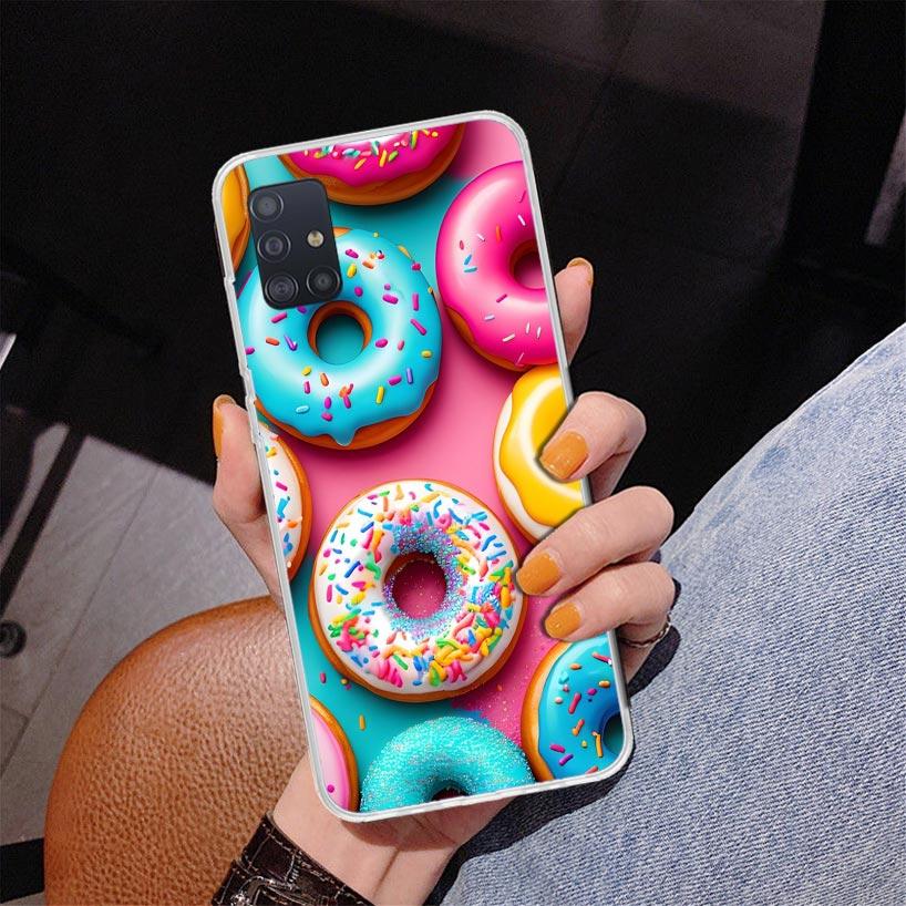 Macaron Ice Cream Cake Doughnut Phone Case For Samsung Galaxy A52 A32 A22 A12 A51 A31 A50S A30S A20S A10S Note 20 Ultra 10 Plus