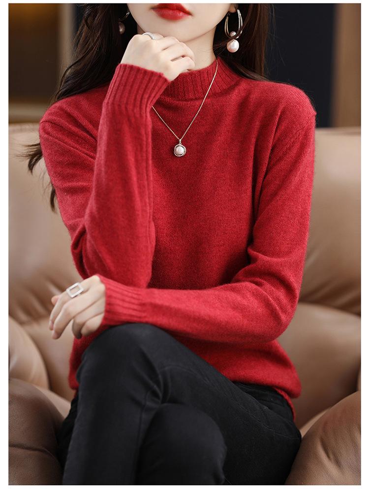 Women's High Neck Loose Pullover: Pure Wool & Cashmere Knit Sweater, Autumn/Winter Base Layer