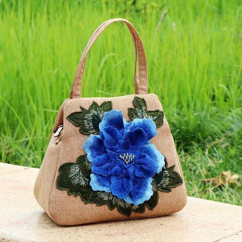 WTEMPO Ethnic Style Women's Zipper Handbags Hand-held Peony Flower Versatile Embroidery Flower Handbags Women's Handbag