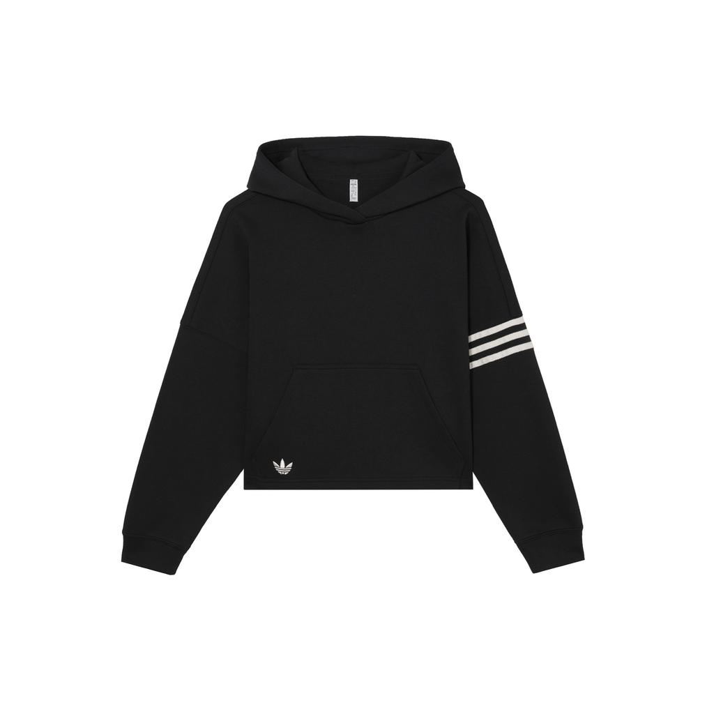 Adidas Originals Trefoil Logo Print Stripe Hooded Sweatshirt Women Tops Black HT8847